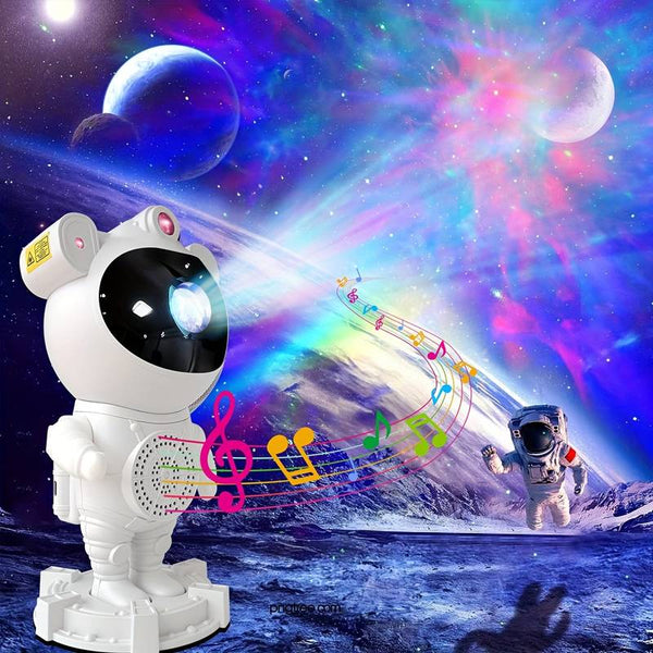 Proiector Laser Astronaut cu Joc de Lumini Aurora Boreala si Stele, Boxa, Sunete Albe