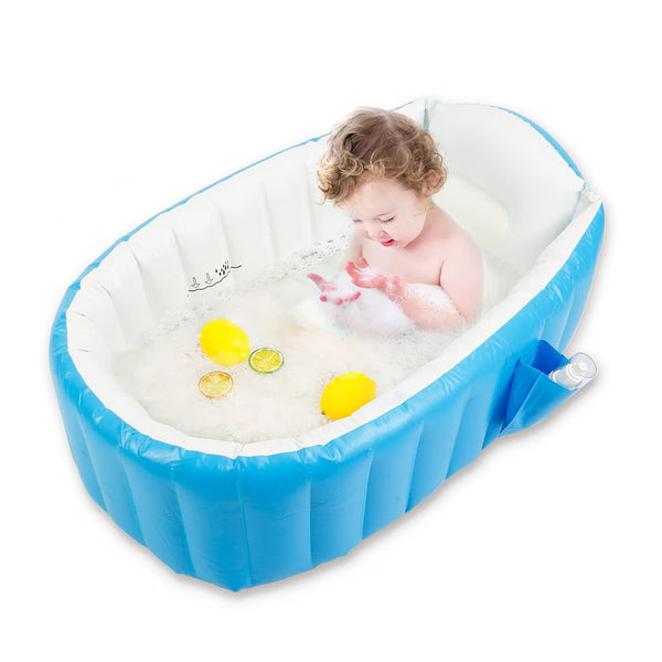 Cadita gonflabila pentru bebelusi si copii, Simply joy, portabila, pliabila, albastra