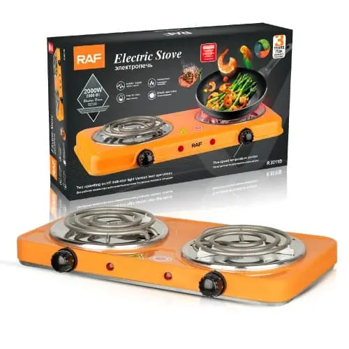 Aragaz Electric RAF R.8011B, 2000W, control temperatura și protecție la supraincalzire, 2 Plite 1000W + 1000W