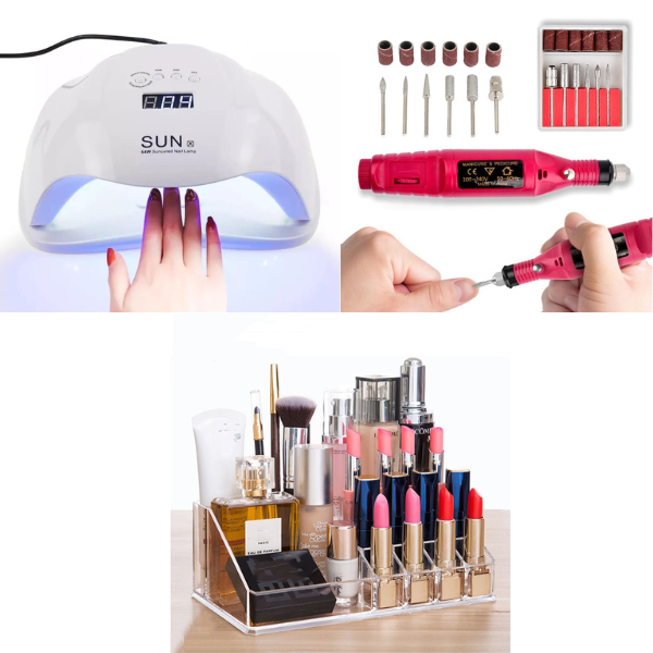 Pachet pentru Manichiura: Organizator cosmetice, Pila electrica pentru unghii, Lampa unghii UV Profesionala