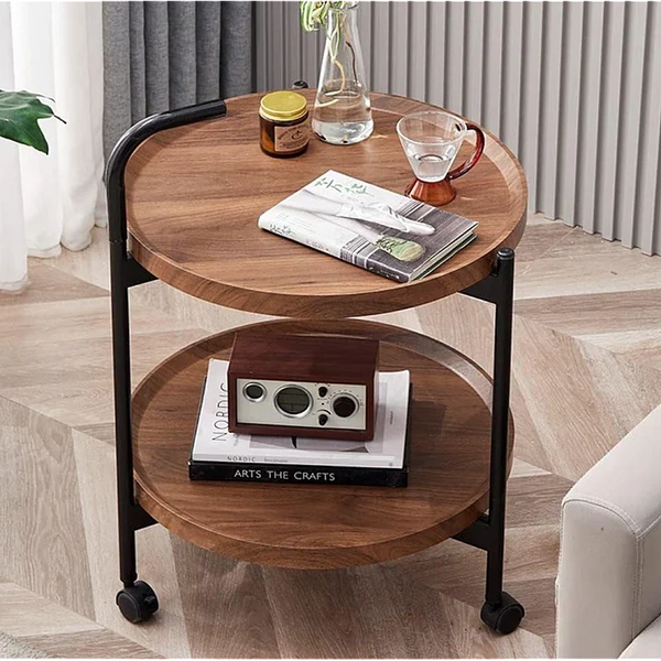 Masa rotunda de cafea pentru living cu roti design nordic 40 x 40 x 65cm