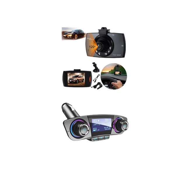 Pachet: Camera auto DVR, 2.4 inch, HD, filmare noaptea + Transmitator auto FM cu MP3 Player, Bluetooth si Functie Incarcare Telefon