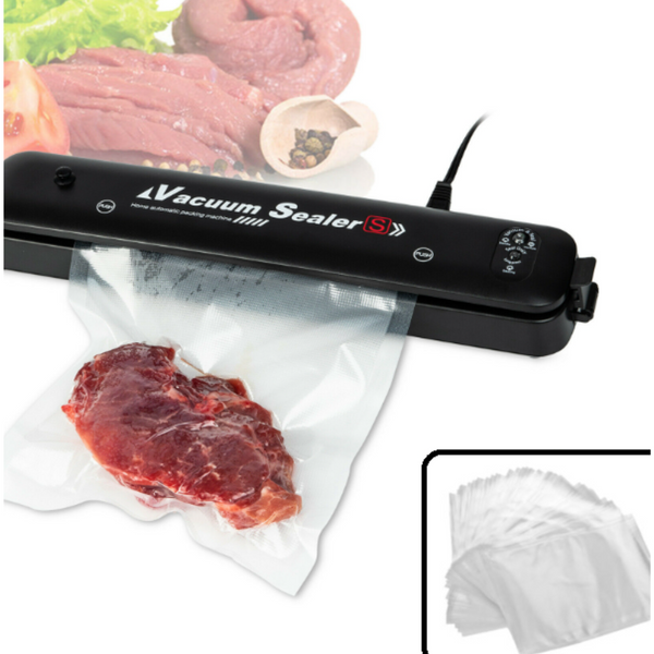 Set Aparat de vidat alimente, automat, negru + 50 pungi pentru vidat 20×30 cm