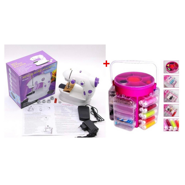 Set Masina de cusut electrica, portabila, cu viteza reglabila + Trusa de cusut si croitorie, portabila, cu 210 accesorii