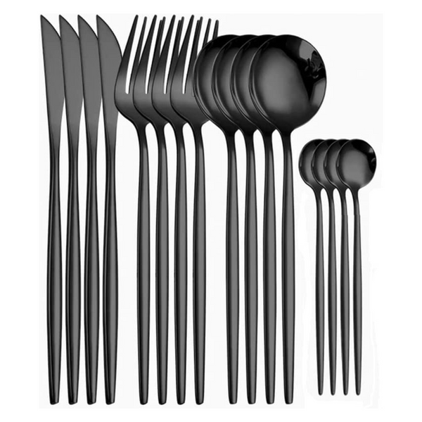 Set de 16 tacamuri, elegant si rafinat, cu un finisaj luxos, negru