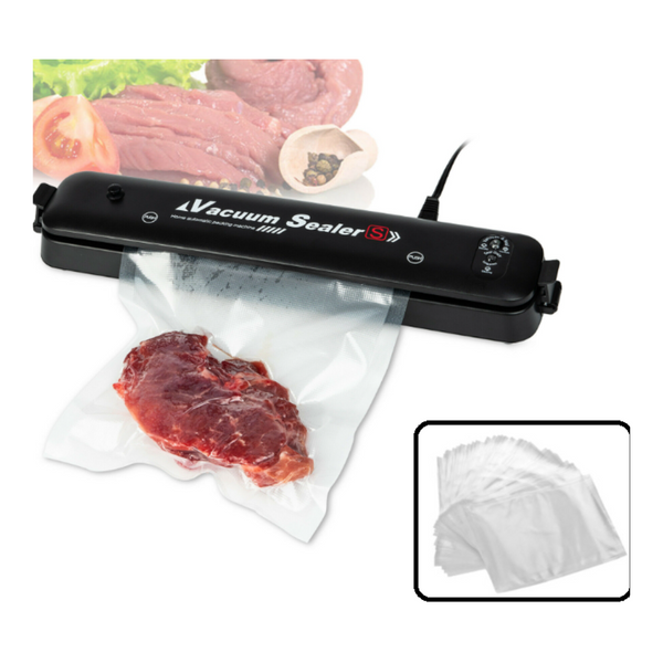 Set Aparat de vidat alimente, automat, negru + 100 pungi pentru vidat 15x20 cm