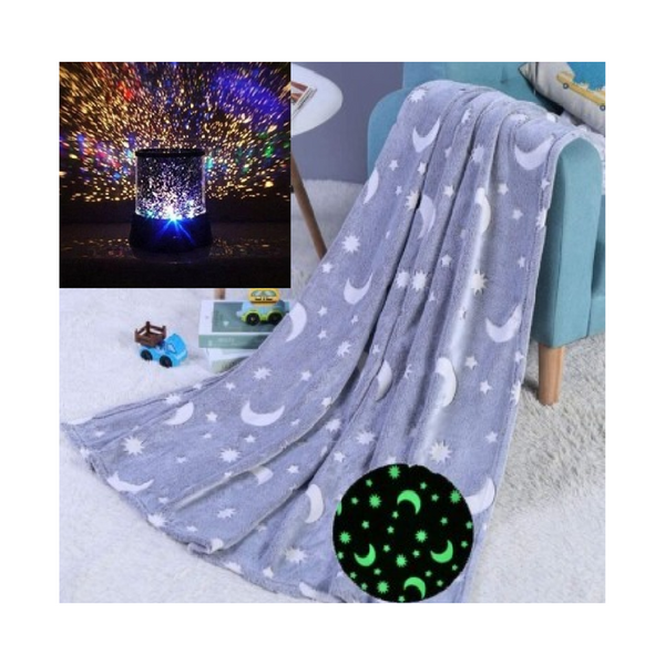 Pachet: Lampa de veghe proiector astronomic de tavan, GIZMOS + Patura copii luminoasa si pufoasa, efect fosforescent