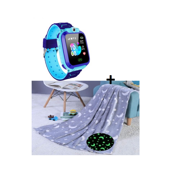 Set copii: Ceas inteligent pentru copii + Patura copii luminoasa si pufoasa, efect fosforescent
