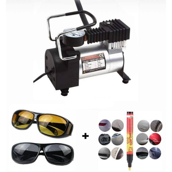Compresor auto de putere mare, 12 V, pentru microbuz, SUV sau camionete + CADOU creion pentru zgarieturile auto + set ochelari 2 in 1 condus