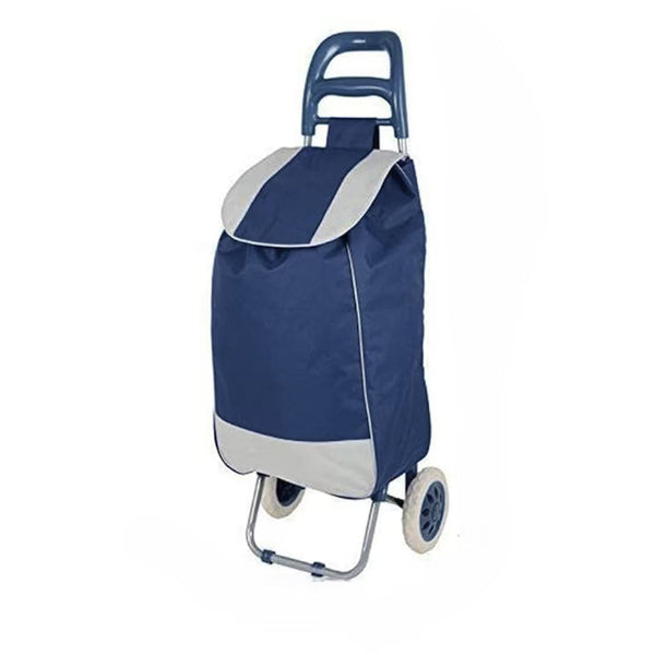 Carucior mobil pentru cumparaturi, pliabil, cu roti, Usor de transportat, Cadru metalic, Bleumarin