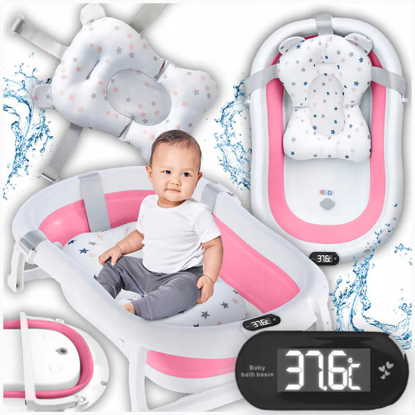 Set Cada Cu Termometru Si Perna, Sticla, Termometru Incorporat, Elemente Antiderapante, Fund Ergonomic, 80 Cm X 45 Cm X 25 Cm, Roz