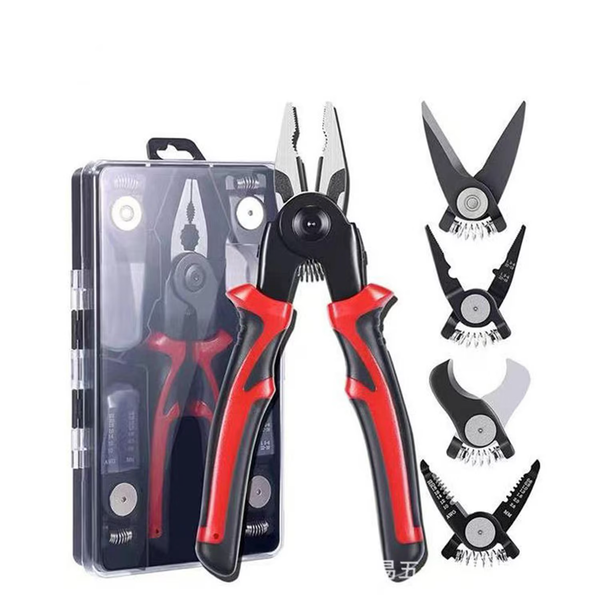 Set de clesti 5 in 1 multifunctiona, cap interschimbabil, maner ergonomic, negru/rosu