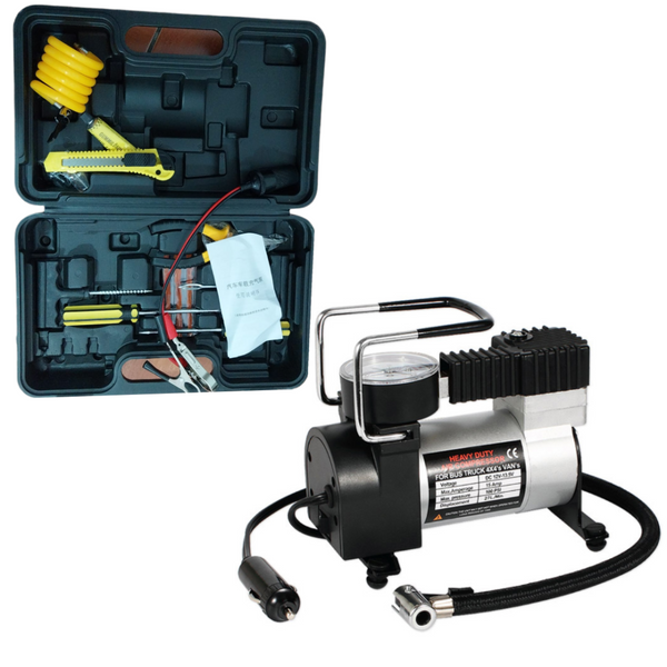 Kit pana auto complet, Compresor auto cu 1 cilindru, 12V, metalic