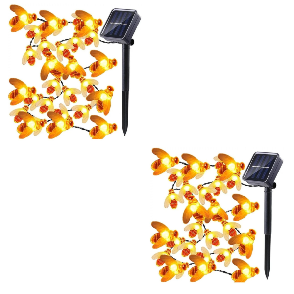 Set 2 x Instalatie solara cu 30 albinute LED, interior-exterior, alb cald